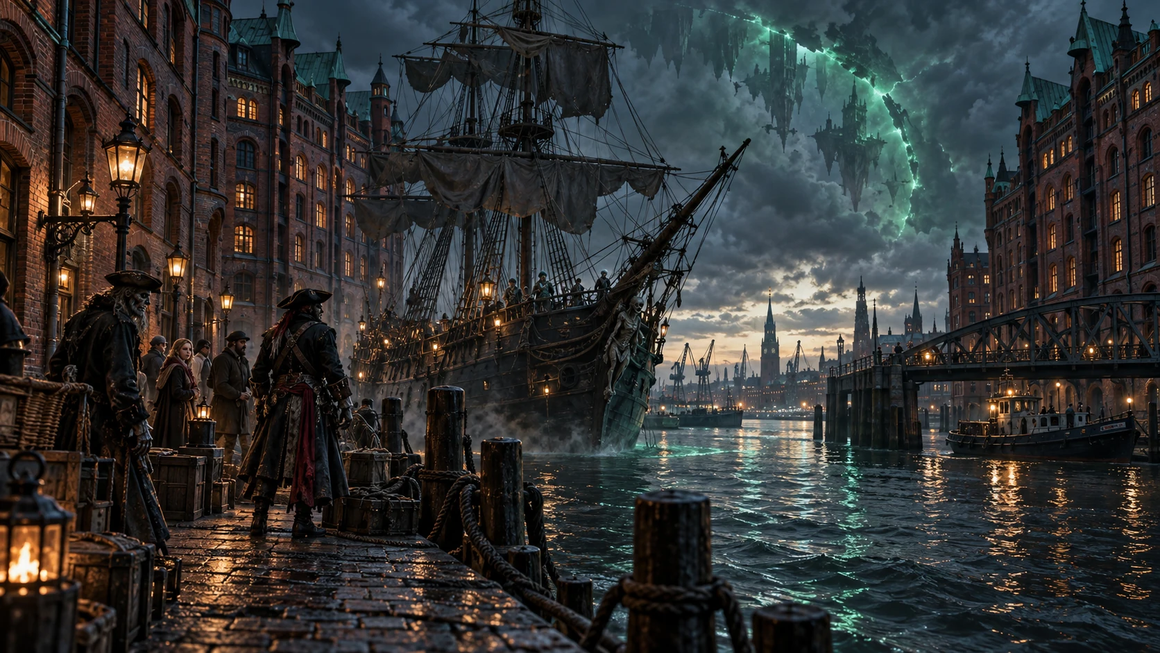 Hamburg kanallarında eski bir korsan gemisi